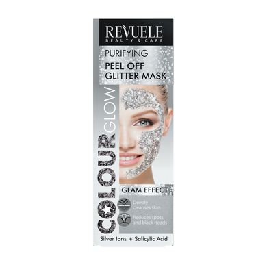 Revuele Color Glow Серебристая очищающая блестящая маска-пленка для лица 80 мл
