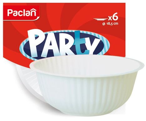 Paclan Тарілка пластикова для супу/салату біла Party Classic 185 мм 6 шт