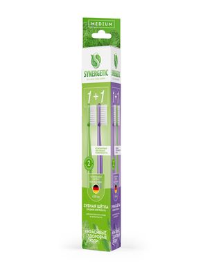 Synergetic Зубная щетка для взрослых Eco dental care medium (фиолетовая, зеленая) 2шт