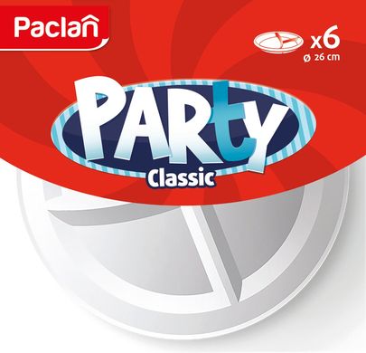 Paclan Тарілка пластикова біла трьохсекційна Party Classic 260 мм 6 шт